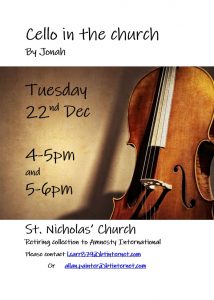 Informal cello recital, Tuesday 22nd December