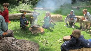 Image of a group of children enjoying a bushcraft holiday