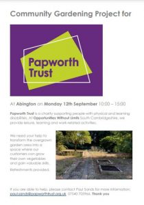 Poster for the Papworth Trust Community Gardening Project