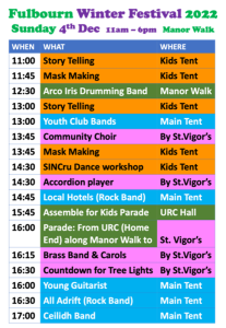 Image of the timetable for the Festival