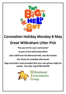 Image of poster with text and logos promoting the Big Help Out Great Wilbraham Litter Pick