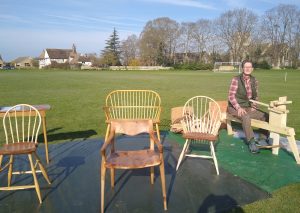 Image of handmade chairs and Mark Jackman