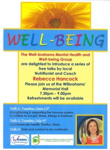 Poster with text and images promoting free well-being talks