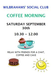 Coffee Morning poster with text on white background and clip art