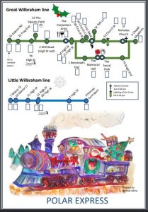 Image of page 2 of the Winter wonderland Walk Poster with maps and an image of a train with Father Christmas