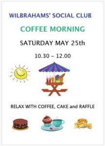 Coffee Morning poster with text and clip art on white background